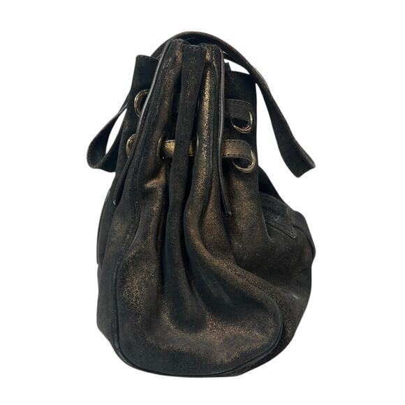 $1850 Jimmy Choo Black Bronze Suede Metallic Ramona Tote Shoulder Bag - Picture 6 of 15